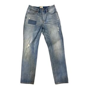 Women’s J. Crew Vintage Crop Patched Distressed Sky Blue Straight Jeans